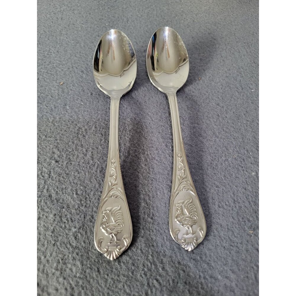 Rooster Chicken Farmhouse Set of 2 Teaspoons Stainless Steel Decorative